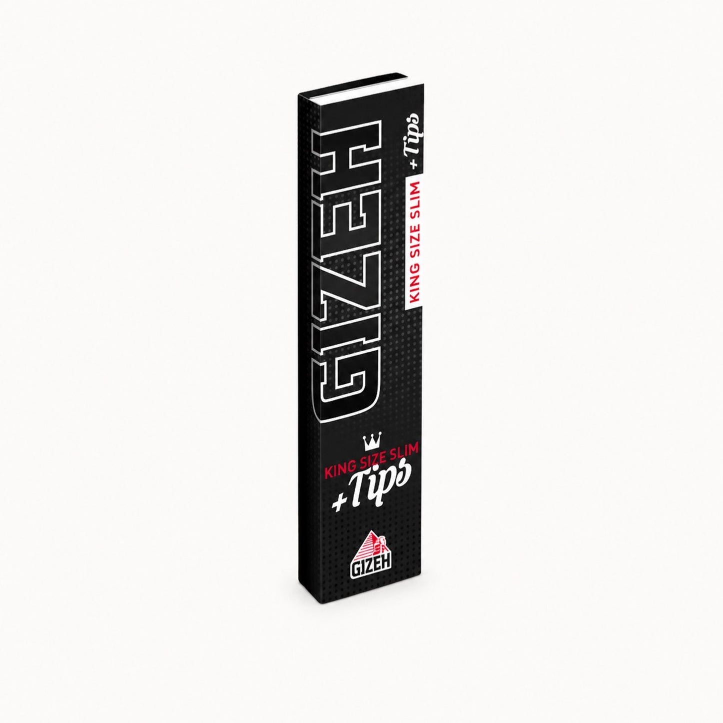 GIZEH BLACK King Size Slim + Tips Verpackung auf hellem Hintergrund.