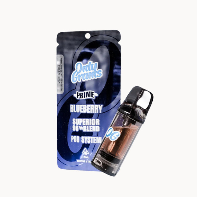 OnlyGrams Superior Pod Blueberry 96% – süßer Blaubeergeschmack im kompakten Format.

